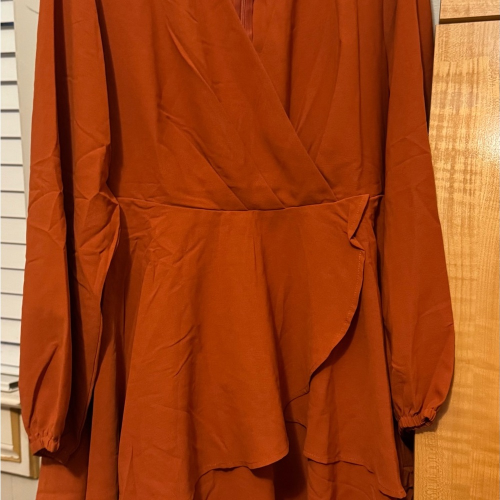 Elegant Rust Wrap Dress